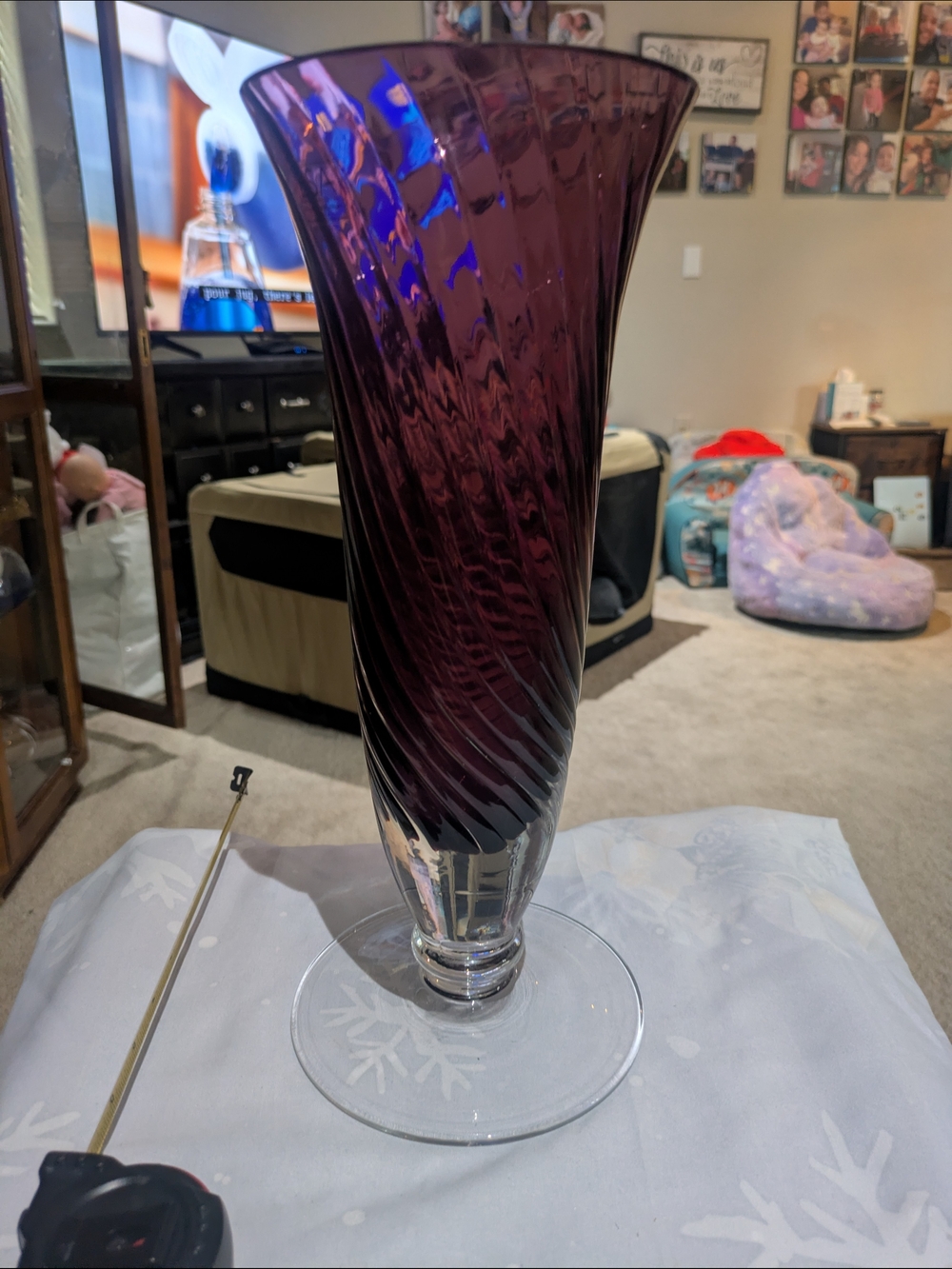 Amethyst twisted glass vase by LSA International, handcrafted and mouthblown.